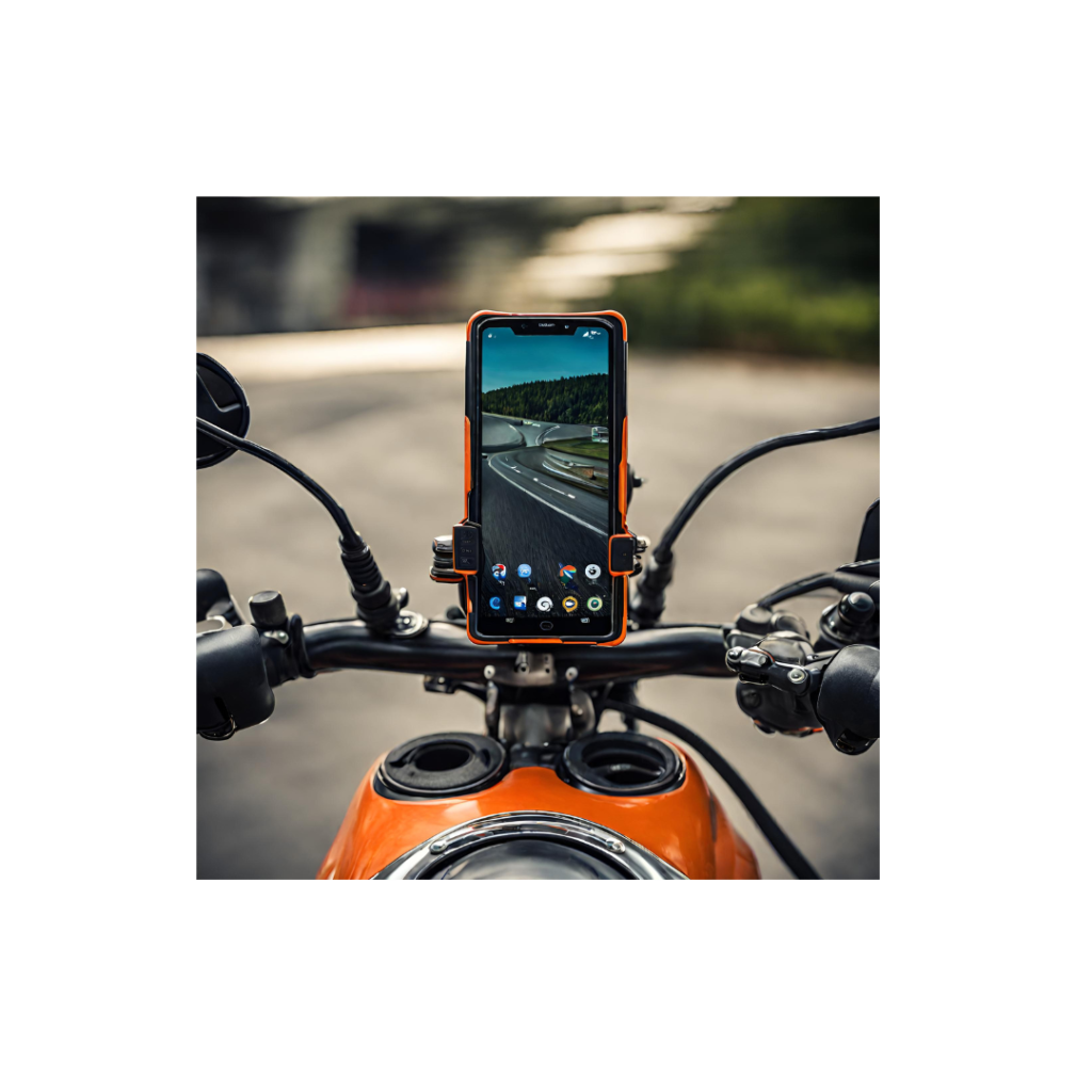 Phone Mounted on Orange Motorcycle