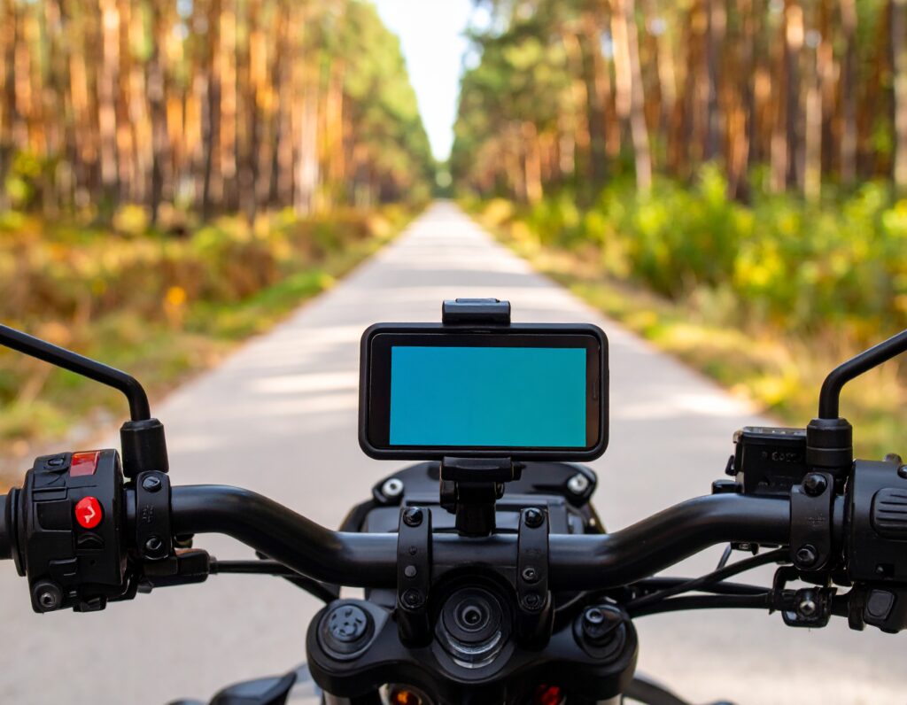 phone mount on motorcycle in the country